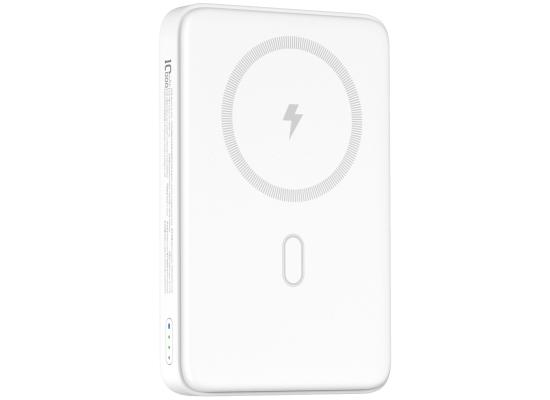WiWU Wi-P043 Magnetic Power Bank - Wireless Portable Charger for Smartphone with USB-C Input, Wireless Output, Type-C Port with Stand | Portable Phone Charger - White